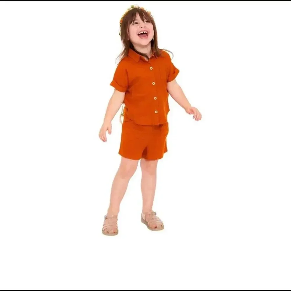 Wonder Nation Baby Girl Elevated Shirt and Shorts Linen Blend Set Size 12m NWOT